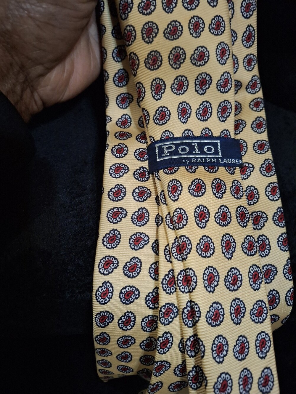 Polo by Ralph Lauren Yellow Silk Tie with Red and Navy Medallions